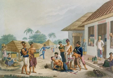 Ansicht des Basars in Coupang, Timor, aus 